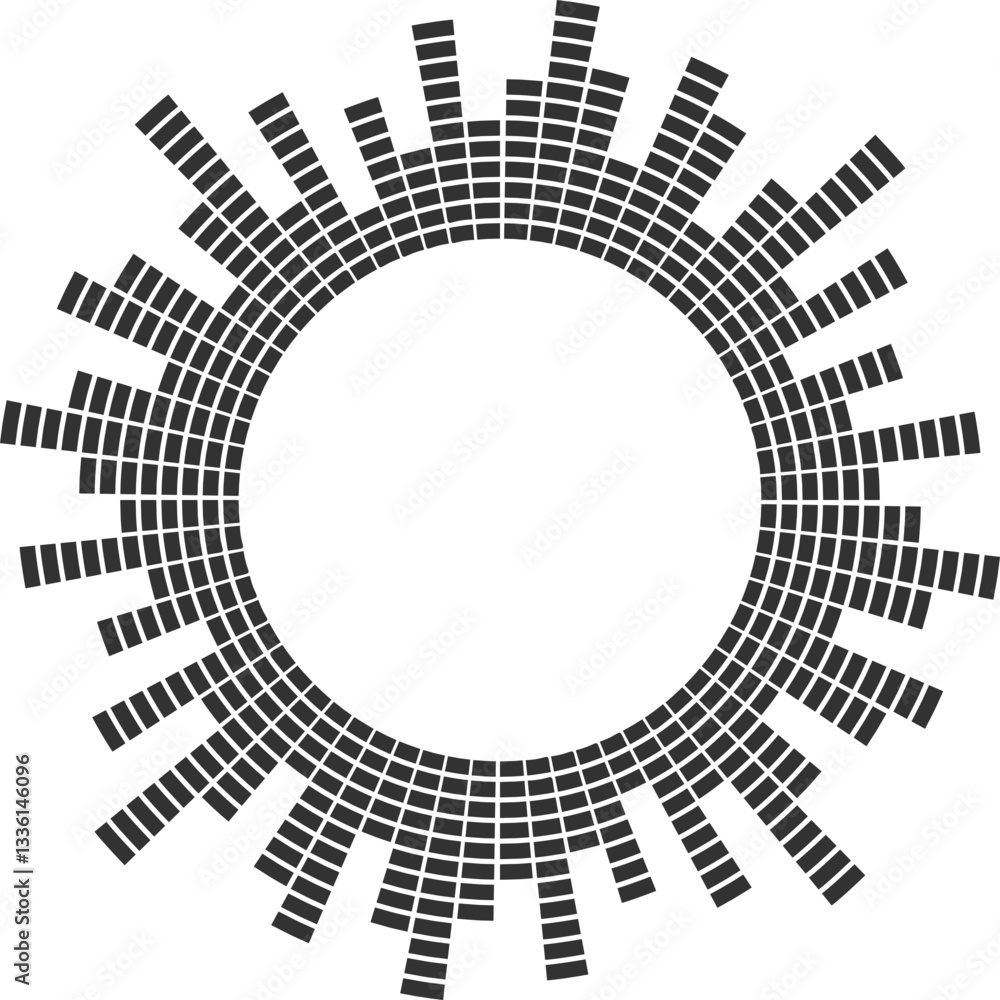 Poster sound music circular wave. radial audio equalizer icon. round abstract graphic of voice and echo. fr