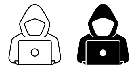 Hacker editable stroke outline icon isolated on white background flat vector illustration, black outline, Pixel perfect