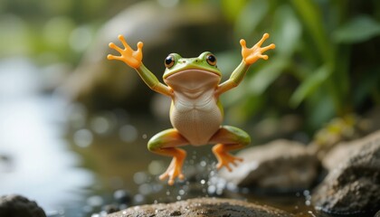 Happy Frog Jumping Joyfully in Its Natural Environment
