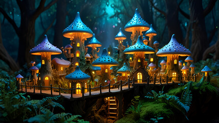 Fototapeta premium Mushroom city in the forest