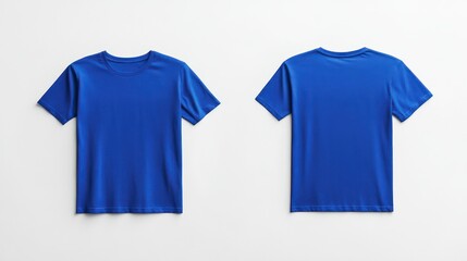 A simple and elegant mockup of a royal blue T-shirt, front and back, set against a pure white background.