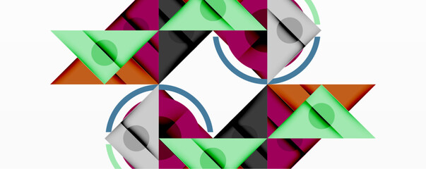 Geometric abstract design with layered triangles, circles, and gradients, forming a structured pattern with sharp contrasts and depth