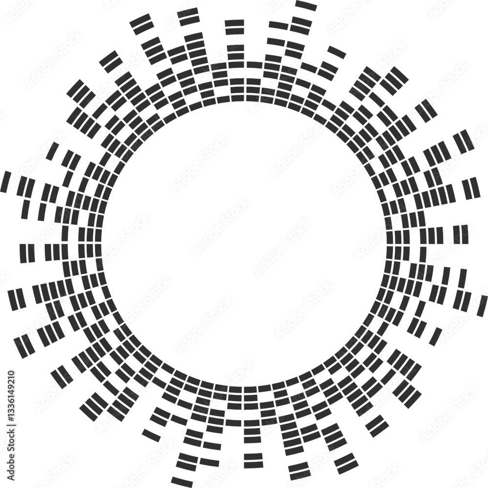 Poster circular sound wave. radial music equalizer pattern. circle spectrum graphic. round abstract beat. f
