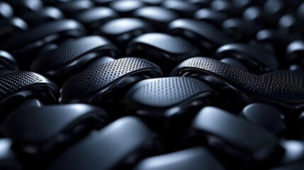 Obraz premium Close-Up View of Interlinked Black Metallic Chains with Textured Surface Patterns