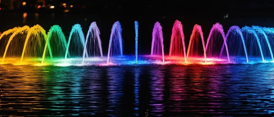 A Colorful Illuminated Water Fountain Displaying Beautiful Rainbow Hues