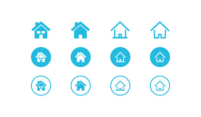 Home button icons set. Web home icon for apps and websites. Collection home icons. House symbol. Home page icon. Simple house symbols. Building icon. Vector illustration.