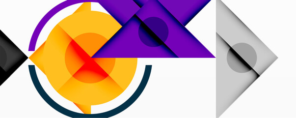 Geometric abstract design with layered triangles, circles, and gradients, forming a structured pattern with sharp contrasts and depth
