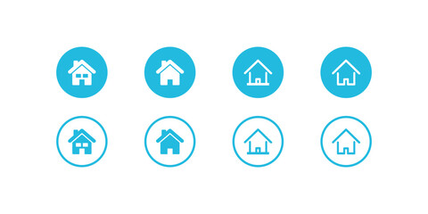 Web home icon for apps and websites, House icon, Home sign in circle or Main page icon in filled, thin line, outline and stroke style for apps and website.