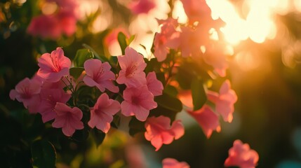 Bright Pink Flowers with Soft Sunlight in a Natural Setting
