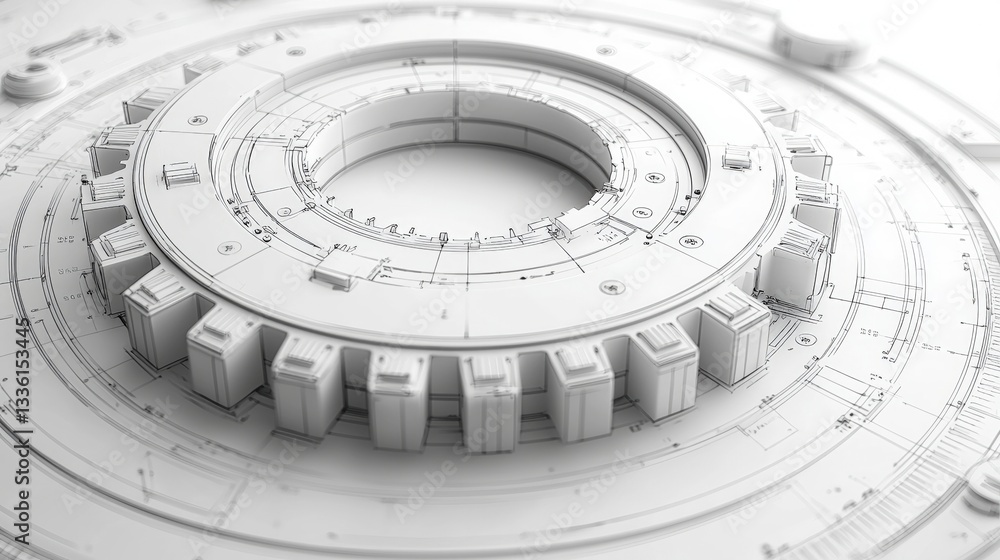 Poster abstract engineering design with circular gears and geometric patterns in monochrome style