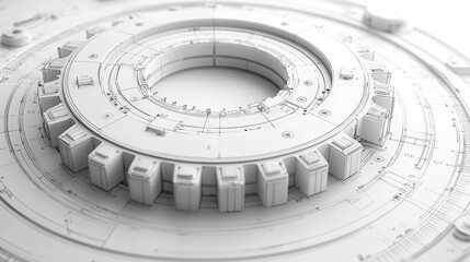 Abstract Engineering Design with Circular Gears and Geometric Patterns in Monochrome Style