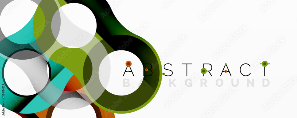 Poster abstract geometric pattern with interlocking circular and tubular shapes featuring smooth gradients,