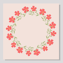 Floral Wreath Pastel color Yellow and Pink Flowers and Green Leaves in a Circular Botanical Frame. ESpring Design for Invitations, Greeting Cards, or Decorative Elements. Perfect Romantic and Nature
