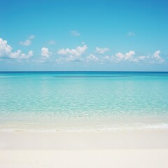 Fototapeta premium Tropical beach with palm trees and turquoise ocean water on sunny day