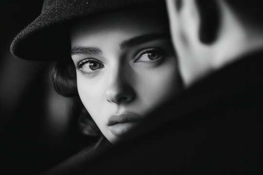 Woman and Man Looking at Each Other, Film Noir Style