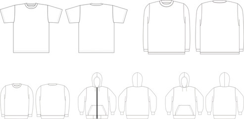 Tシャツ、トレーナー、パーカーのイラストセット