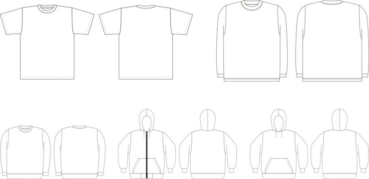 Tシャツ、トレーナー、パーカーのイラストセット