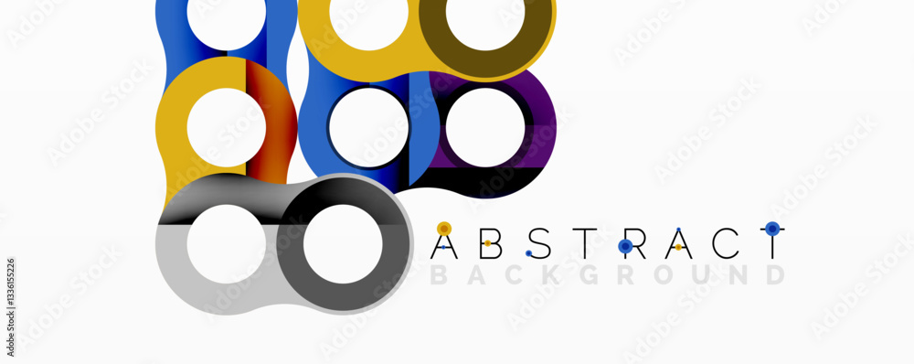Poster abstract geometric pattern with interlocking circular and tubular shapes featuring smooth gradients,