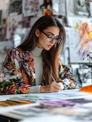 Fototapeta premium Creative artist sketching in studio urban environment portrait photography