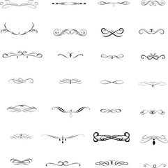 Gold text dividers doodle set. Wedding decorative elements. ornament, borders, floral, vintage line separators. Hand drawn vector illustration isolated on white background. Set page dividers. 