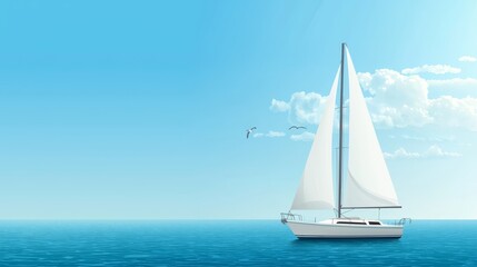 Fototapeta premium Majestic sailboat embraces the boundless ocean under pristine sky tranquil