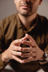 man holding hands together