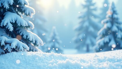 Peaceful snowy scene with soft drifting snowflakes in pale blue, Snowfall, Frosty