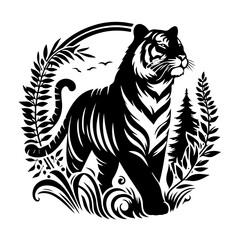 Black tiger silhouettes vector illustration tiger head icon tigers - wild animals, vector design of tigers isolated on white background