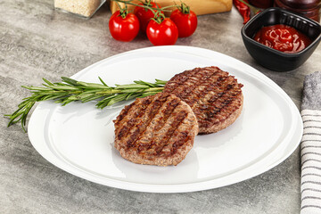 Grilled two beef burger cutlet