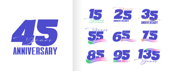 set of anniversary logo for celebration moment, company profile, booklet, leaflet, magazine, brochure, web, invitation or greeting card