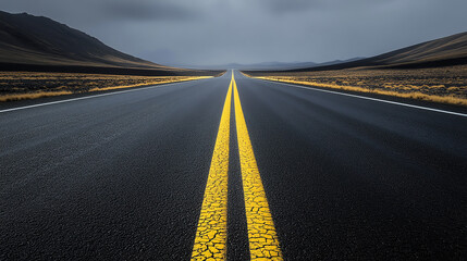 Fototapeta premium Desolate Two-Lane Highway Stretching Into Horizon