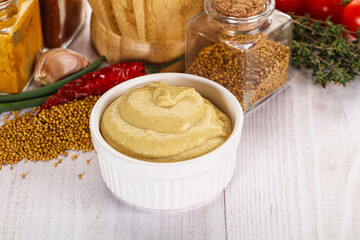 Dijon mustard sauce in the bowl
