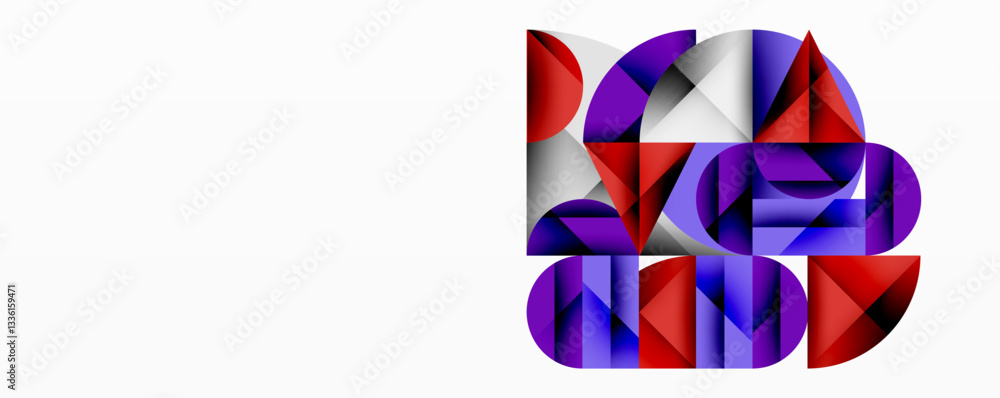Poster Modern abstract composition with layered circles and angular segments featuring gradients, transparency effects, and a structured geometric layout