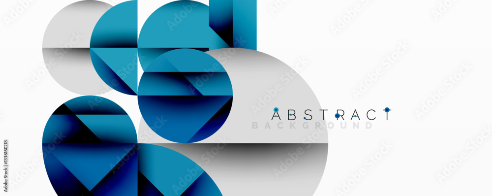 Aufkleber Abstract geometric design with intersecting circles, triangles, squares and sharp angles creating a layered composition with gradients, depth, and contrast
