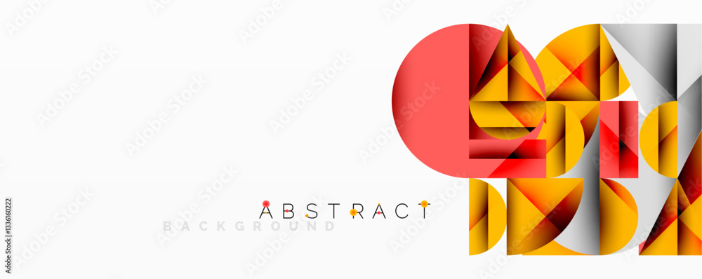 Poster modern abstract composition with layered circles and angular segments featuring gradients, transpare