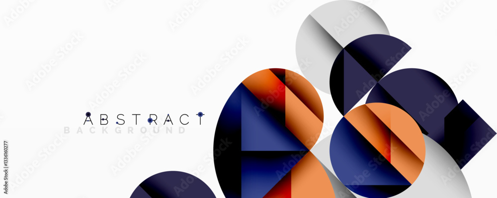 Aufkleber Abstract geometric design with intersecting circles, triangles, squares and sharp angles creating a layered composition with gradients, depth, and contrast
