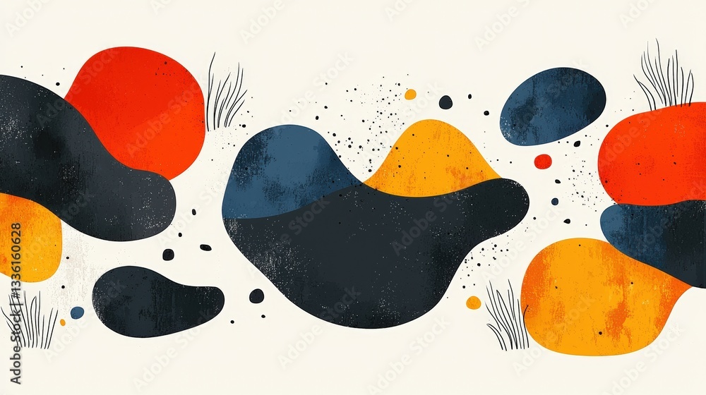 Poster abstract colorful shapes in soft earthy tones with textured background for modern design