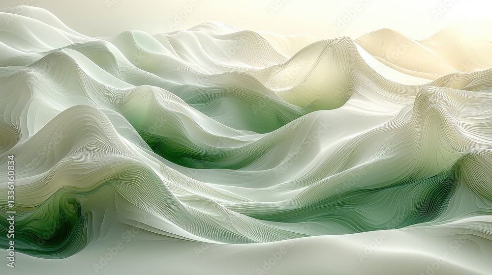 Aufkleber abstract digital waves in soft green tones creating a serene landscape effect