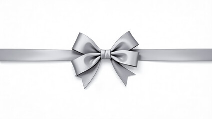 elegant silver ribbon bow on white background