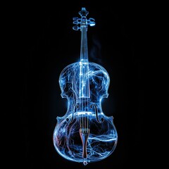 Electric violin illuminated in blue light showcasing intricate details and glowing design
