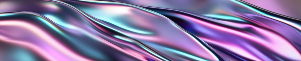 Fototapeta premium Futuristic holographic metallic surface with iridescent waves for modern design concepts