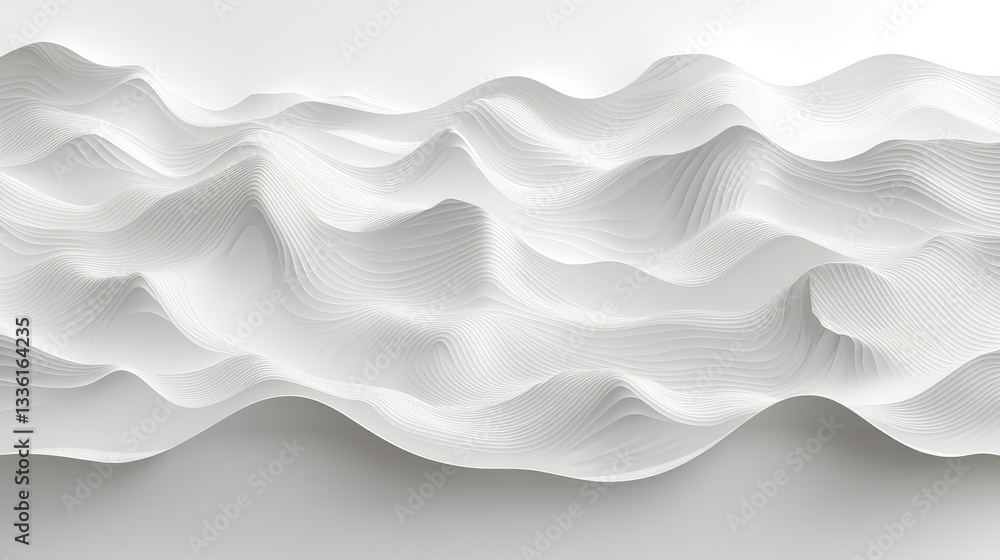 Poster abstract white waves with flowing lines and soft curves on minimalist background surface