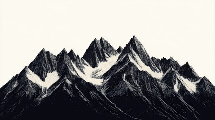 Obraz premium Monochrome mountain range isolated on white background.