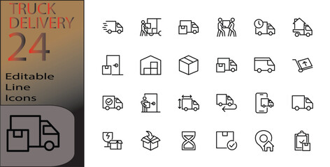 truck delivery Line  Icons set cannot be edited already expanded and merged