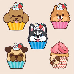 dog cupcake  illustration art collection sticker 