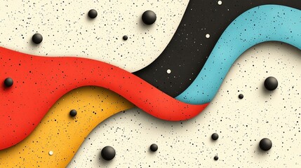 Obraz premium Abstract Colorful Waves with Speckled Background and 3D Spheres in a Modern Artistic Style