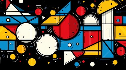Obraz premium Vibrant Geometric Abstract Art with Bold Colors and Shapes on a Black Background