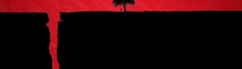 A poster of a tree with a red background