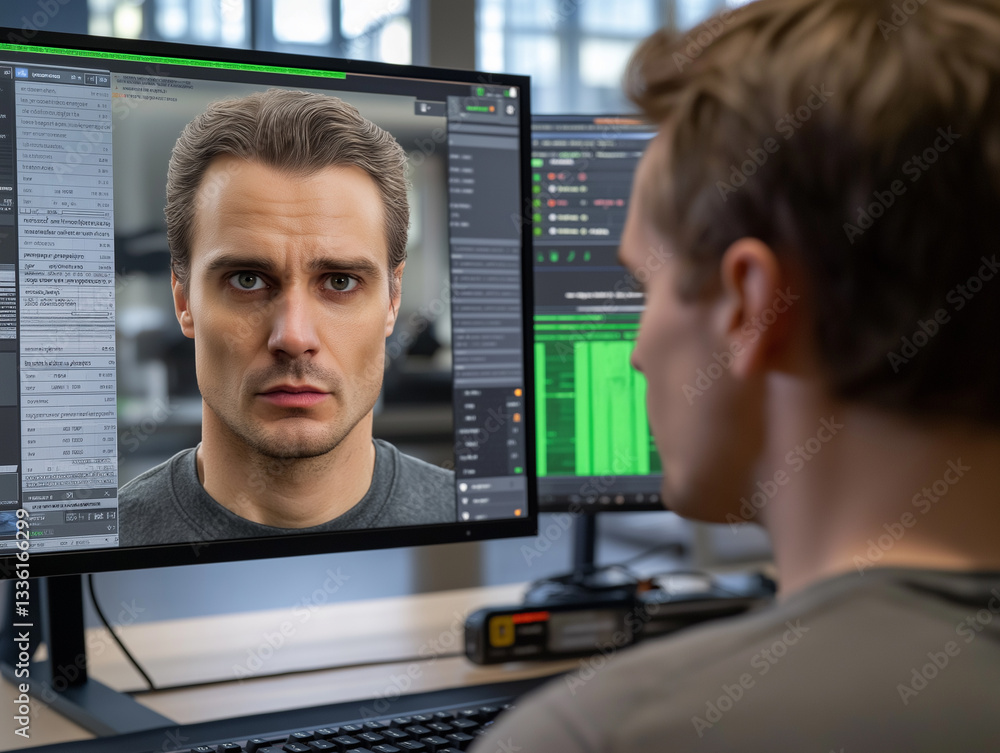 Poster deepfake ai. machine learning. synthetic media. face swap. video manipulation cybercrime. a person c