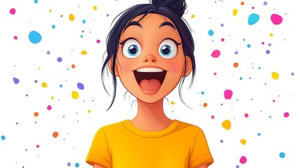 Playful woman emoji cartoon making a funny face in isometric perspective on white background